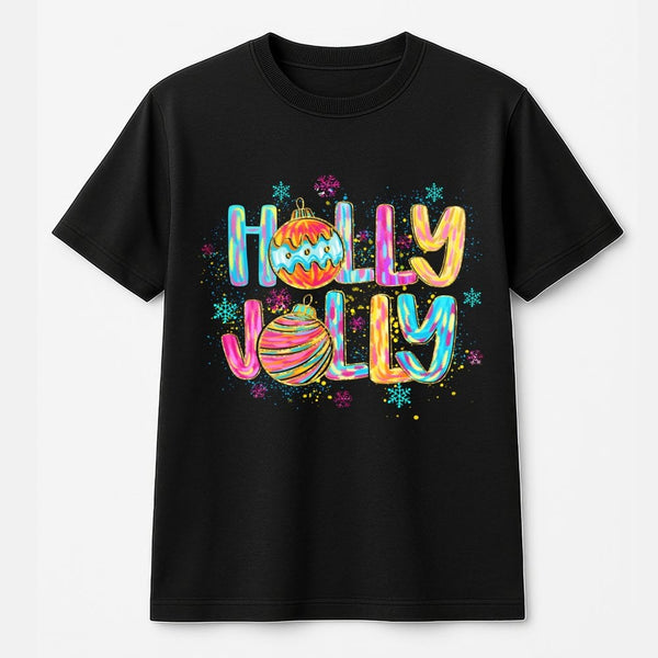 Retro Colorful Holiday Ornament Graphic Tee, Holly Jolly Christmas T-Shirt, Vintage Xmas Tree T-Shirt, Merry Christmas Graphi