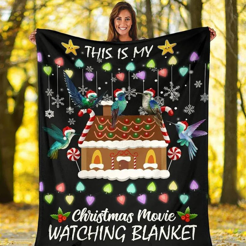 Candy Cane Holiday Lights Throw Blanket, Christmas Movie Watching Gingerbread House Blanket, Comfy Xmas Fleece Blanket, Movie Fan Present