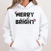 Santa Hat Holiday Hoodie, Merry and Bright Christmas Hoodie, Festive Winter Sweatshirt, Matching Couple Xmas Hoodie, Adorable Holiday Present