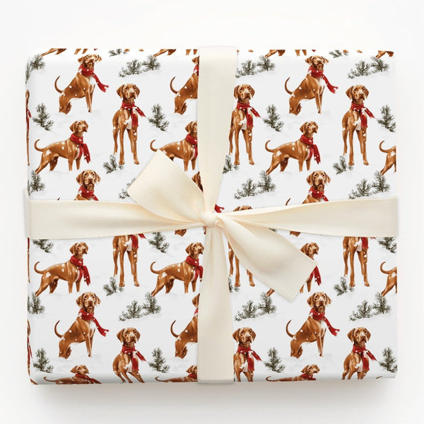 Festive Red Scarf Gift Wrap, Vizsla Dog Wrapping Paper, Winter Holiday Puppy Wrapping Paper, Christmas Wrapping Paper for Dog