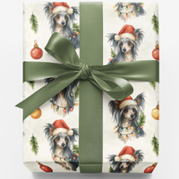 Santa Dog Gift Wrap, Chinese Crested Christmas Wrapping Paper, Chinese Crested Holiday Wrapping Paper, Dog Lover Xmas Present Wrap Roll
