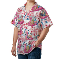 Santa Claus Flamingo Float Aloha Shirt, Tropical Christmas Hawaiian Shirt, Humorous Holiday Summer Button Down, Mele Kalikimaka Xmas Shirt