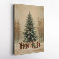 Winter Forest Scene Canvas Print, Vintage Christmas Tree Canvas Wall Art, Nostalgic Holiday Canvas Decor, Rustic Xmas Wall Art Present