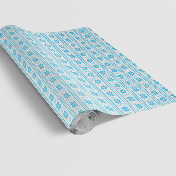 Nordic Knit Gift Wrap, Scandinavian Snowflake Wrapping Paper, Blue Winter Holiday Paper Roll, Christmas Gift Wrap, Comfy Xmas