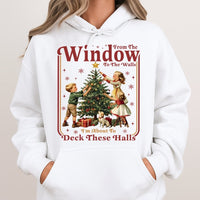 Retro Deck the Halls Hooded Sweatshirt, Humorous Christmas Hoodie, Holiday Graphic Pullover Hoodie, Winter Xmas Sweater Present for Family