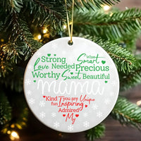 Sentimental Mom Ceramic Ornament, Mama Word Cloud Christmas Ornament, Meaningful Mother Holiday Tree Ornament, Present for Mom from Kids