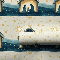 Holy Family Manger Gift Wrap, Nativity Scene Christmas Wrapping Paper, Starry Night Religious Holiday Wrapping Paper, Christian Gift Wrap