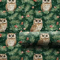 Woodland Bird Gift Wrap, Winter Owl Christmas Wrapping Paper, Rustic Pine and Berry Holiday Paper, Forest Animal Present Wrapping Paper
