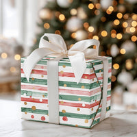 Red and Green Christmas Gift Wrap, Watercolor Stripe Wrapping Paper, Gold Foil Dot Holiday Present Paper, Festive Stripe Wrapping Paper Roll