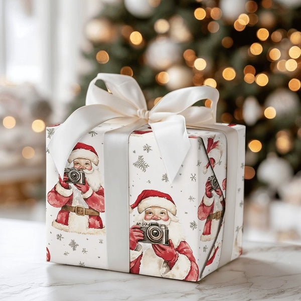 Vintage Camera Christmas Gift Wrap, Photographer Santa Wrapping Paper, Photography Holiday Wrapping Paper, Photo Lover Wrappi