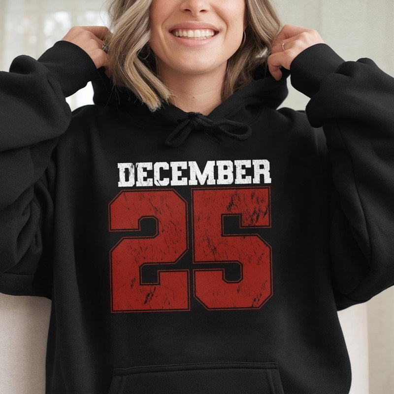 Vintage Distressed Christmas Sweatshirt, December 25 Christmas Hoodie, Retro Red Text Christmas Hoodie, Holiday Xmas Pullover, Winter Present