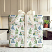 Christmas Town Gift Wrap, Watercolor Winter Village Wrapping Paper, Snowy Cottage Wrapping Paper Roll, Festive Holiday Present Supplies