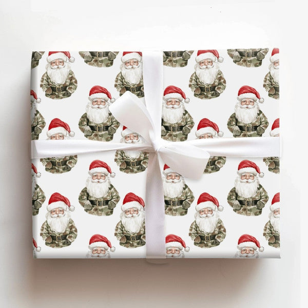 Military Camouflage Gift Wrap, Camo Santa Christmas Wrapping Paper, Patriotic Veteran Holiday Wrapping Paper, Tactical Santa 