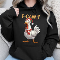 F-Caw-F Music Note Graphic Hoodie, Humorous Chicken Christmas Hoodie, Adorable Farm Animal Holiday Hoodie, Sarcastic Xmas Bird Sweatshirt Present
