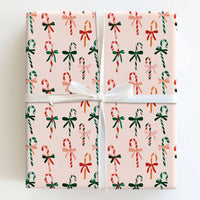 Pastel Holiday Bow Gift Wrap, Pink Candy Cane Christmas Wrapping Paper, Whimsical Peppermint Wrapping Paper, Festive Adorable Gift Wrap Roll