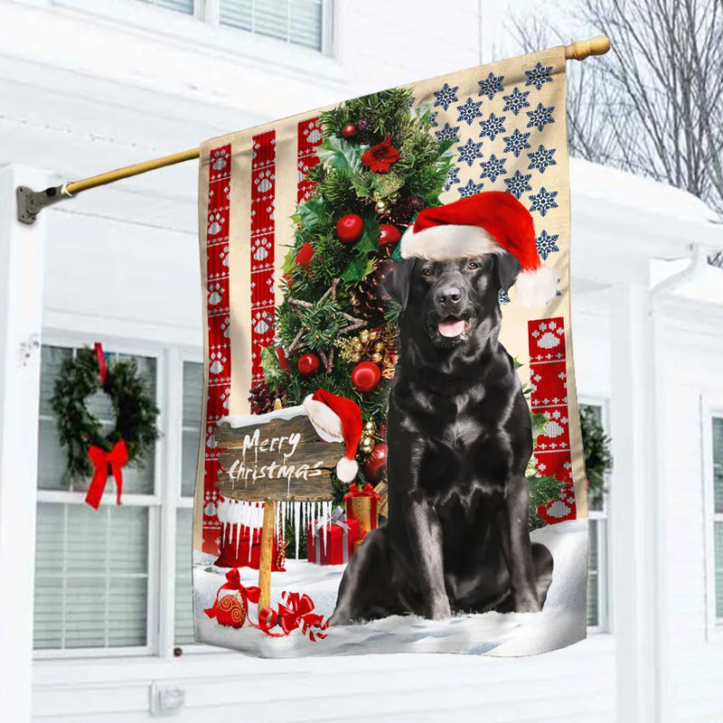 Santa Hat Dog USA Flag Yard Flag, Black Labrador Retriever Christmas Garden Flag, Double Sided Holiday Lab Lawn Flag, Dog Lover Present