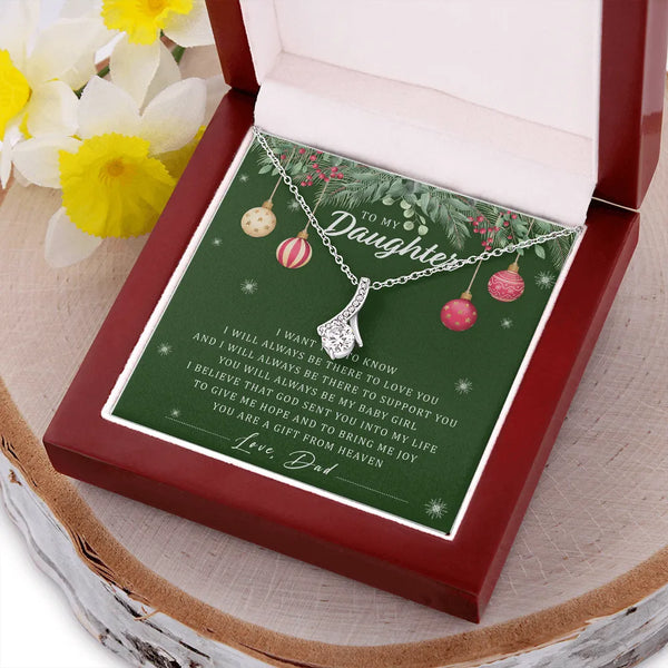 14k White Gold Stainless Steel Pendant Necklace, To My Daughter Christmas Ribbon Necklace, Message Card Holiday Present from 