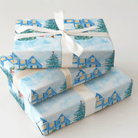 Watercolor Winter Gift Wrap, Snowy Village Wrapping Paper, Christmas Village Wrapping Paper Roll, Holiday Landscape Festive Present Paper