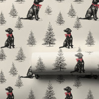 Rustic Holiday Dog Gift Wrap, Black Labrador Christmas Wrapping Paper, Pine Tree Puppy Wrapping Paper, Pet Gift Wrap, Dog Lover Present Wrap