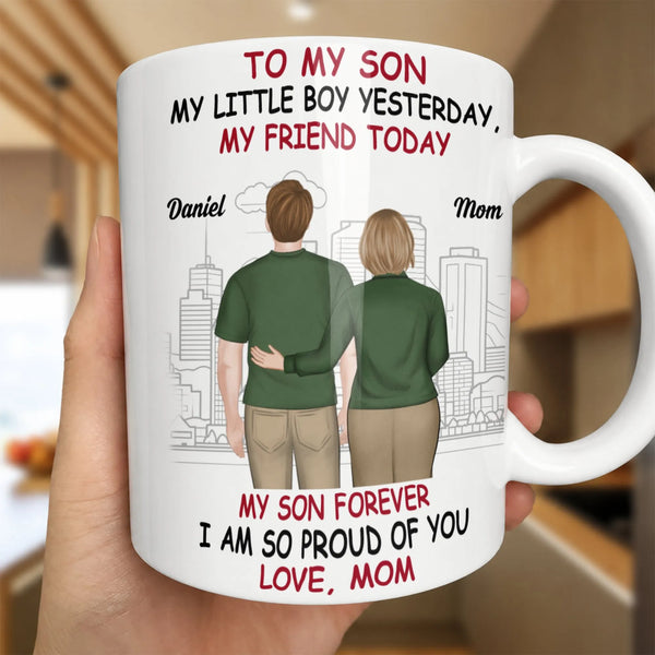 Custom Mother and Son Cartoon Mug, Personalized to My Son Coffee Mug, Proud Mom Ceramic Mug, Christmas Birthday Present from 