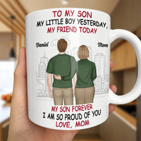 Custom Mother and Son Cartoon Mug, Personalized to My Son Coffee Mug, Proud Mom Ceramic Mug, Christmas Birthday Present from Mom