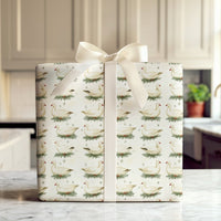 Winter Bird Holiday Gift Wrap, Snow Geese Christmas Wrapping Paper, Pine Bough Festive Wrapping Paper, Rustic Nature Present Wrap Roll