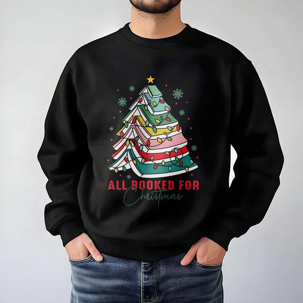 Book Tree Holiday Sweater, All Booked for Christmas Sweatshirt, Adorable Bookish Xmas Crewneck, Librarian Reader Sweatshirt