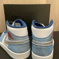 Mid Top Sneakers, Blue White Colorway, Lace Up Design, Casual Gift for Sneaker Fans
