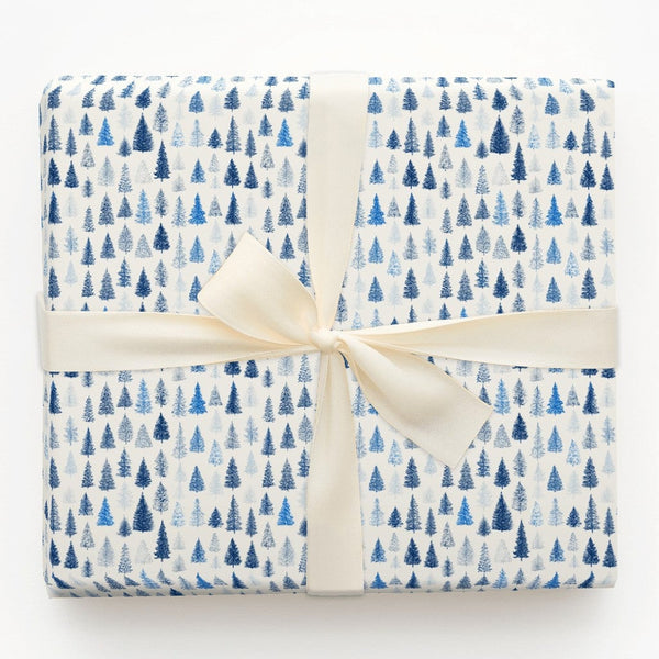 Winter Forest Holiday Gift Wrap, Blue Pine Tree Wrapping Paper, Woodland Pine Tree Wrapping Paper, Christmas Tree Gift Wrap R