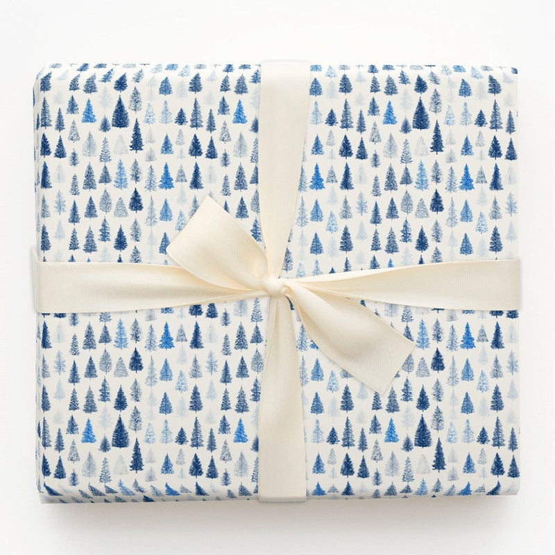 Winter Forest Holiday Gift Wrap, Blue Pine Tree Wrapping Paper, Woodland Pine Tree Wrapping Paper, Christmas Tree Gift Wrap Roll