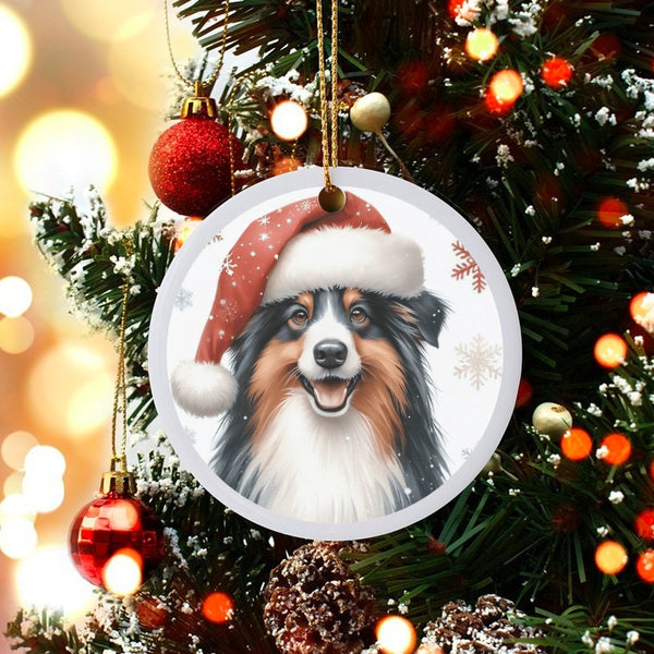 Santa Hat Aussie Dog Ornament, Australian Shepherd Christmas Ornament, Adorable Australian Shepherd Ornament, Holiday Tree De