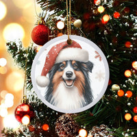 Santa Hat Aussie Dog Ornament, Australian Shepherd Christmas Ornament, Adorable Australian Shepherd Ornament, Holiday Tree Decor, Dog Mom Present