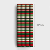Vertical Striped Christmas Gift Wrap, Red and Green Stripe Wrapping Paper, Traditional Holiday Wrapping Paper, Festive Present Gift Wrap
