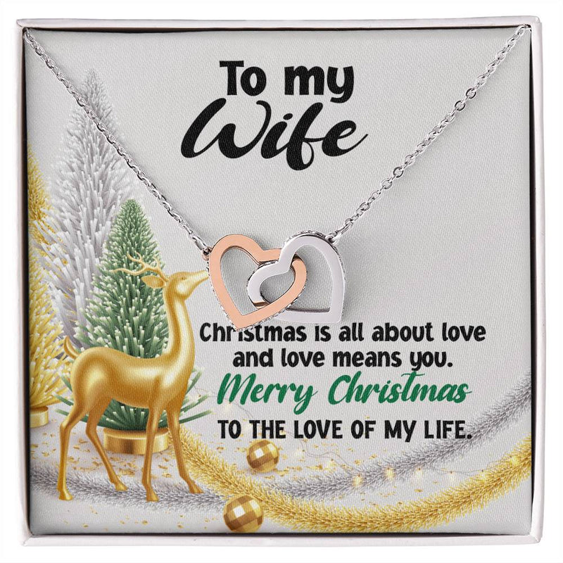 Cubic Zirconia Heart Pendant Necklace, Wife Christmas Interlocking Hearts Necklace, Romantic Love Jewelry, Sentimental Double Heart Necklace