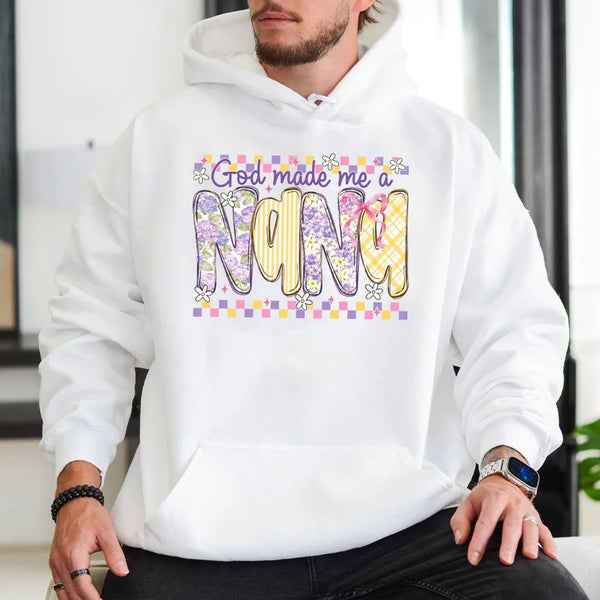 Floral Checkerboard Nana Sweatshirt, God Made Me a Nana Hoodie, Grandmother Graphic Hooded Pullover, Blessed Nana Christmas P