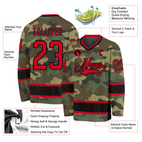 Custom Hockey Jersey - Camo Red-Black Salute To Service