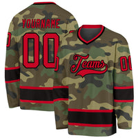 Custom Hockey Jersey - Camo Red-Black Salute To Service