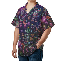 Skateboarding Santa Holiday Shirt, Neon Christmas Hawaiian Shirt, Tropical Xmas Aloha Shirt, Festive Button Up Shirt, Party Present for Men