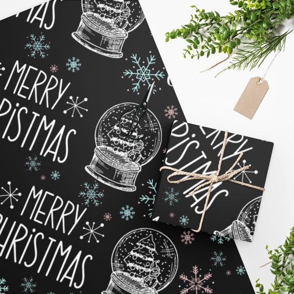 Snowflake Holiday Gift Wrap, Merry Christmas Snow Globe Wrapping Paper, Festive Christmas Wrapping Paper Roll, Winter Season 