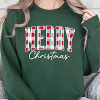 Holiday Plaid Christmas Crewneck, Retro Buffalo Plaid Merry Christmas Sweatshirt, Winter Christmas Pullover, Festive Xmas Sweatshirt Present