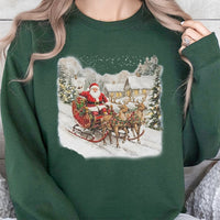 Nostalgic Sleigh Reindeer Graphic Pullover, Vintage Santa Sweatshirt, Retro Christmas Crewneck, Holiday Season Sweater Present