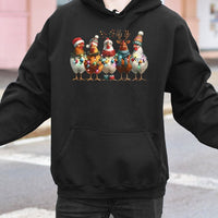 Farm Animal Holiday Lights Hoodie, Humorous Christmas Chicken Hoodie, Adorable Country Xmas Winter Hoodie, Festive Chicken Lover Pullover Present