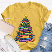 Holiday Graphic Tee, Christmas Tree Colored Pens T-Shirt, Art Teacher Christmas Shirt, Colorful Pen Xmas Tree Tee, Festive Artist Shirt