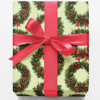 Pine Cone Holiday Gift Wrap, Christmas Wreath Wrapping Paper, Winter Botanical Wrapping Paper, Holiday Gift Wrap Roll, Seasonal Present Paper