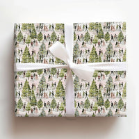 Winter Ball Dancers and Pine Trees Gift Wrap, Victorian Christmas Wrapping Paper, 90 GSM Fine Art Paper, Vintage Holiday Present Wrap