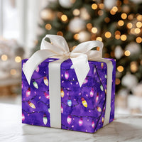Purple Watercolor Holiday Gift Wrap, Christmas String Lights Wrapping Paper, Colorful Xmas Lights Wrapping Paper, Festive Winter Gift Wrap