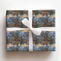 Festive Town Square Gift Wrap, Snowy Night Christmas Village Wrapping Paper, Winter Holiday Wrapping Paper, Comfy Nighttime Gift Wrap Roll