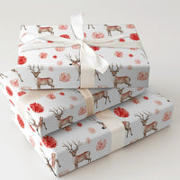 Floral Holiday Gift Wrap, Watercolor Reindeer Wrapping Paper, Elegant Stag Christmas Wrapping Paper, Winter Botanical Gift Wrapping Paper