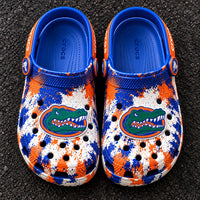 FLA Splatter - Gator Head Clogs in Orange and Blue