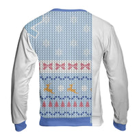 Reindeer Bows Holiday Sweater, Light Blue Reindeer Ugly Christmas Sweatshirt, Adorable Reindeer Christmas Crewneck, Festive Xmas Pullover